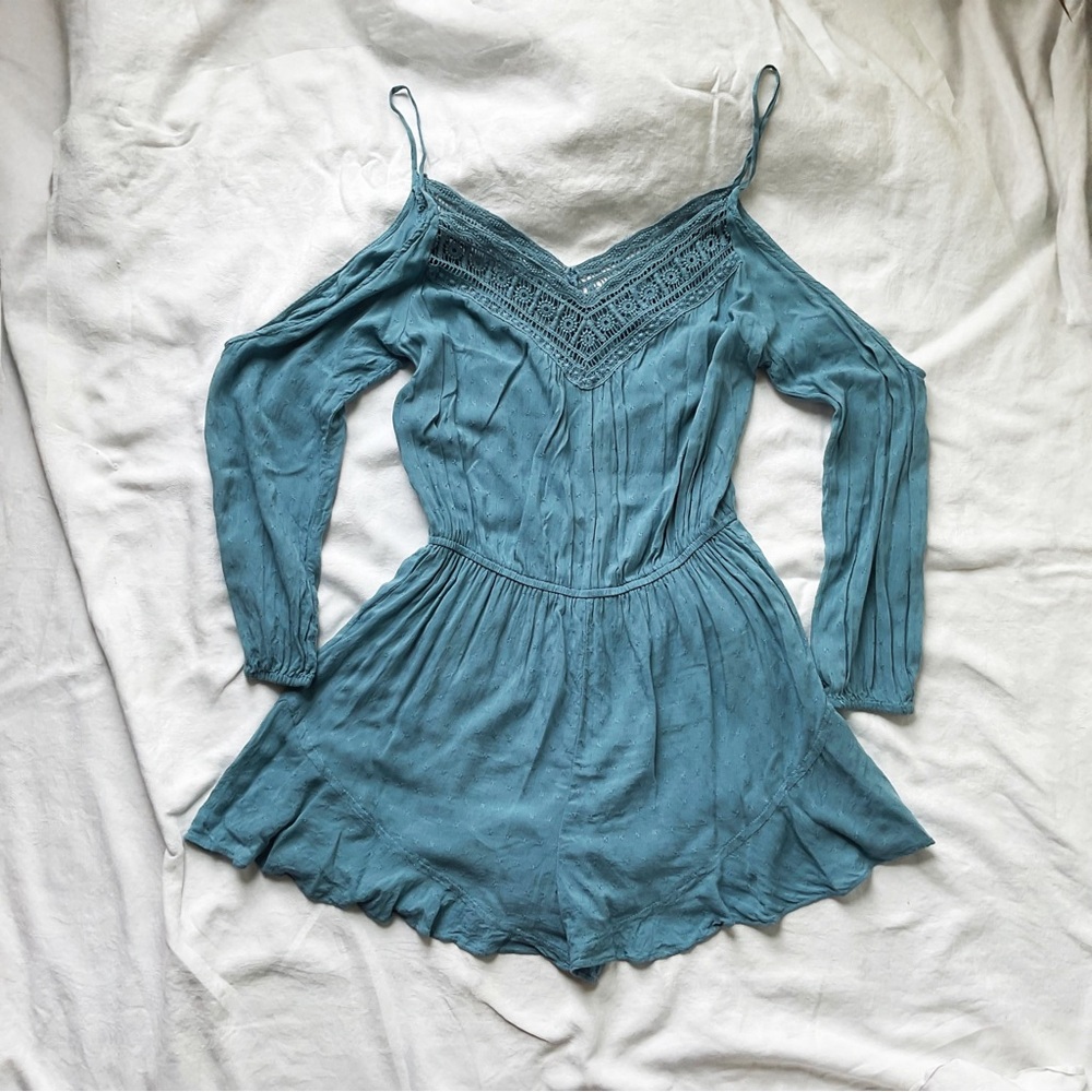 Ecote Light Blue Lace Romper
